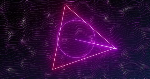 Neon Triangle and Circle Glow on Digital Waves - Download Free Stock Images Pikwizard.com