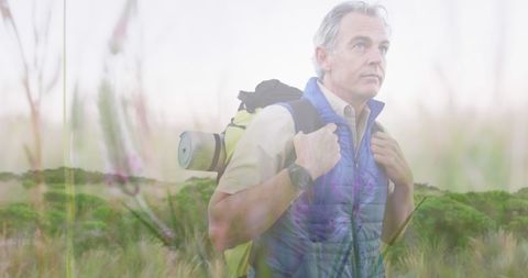 Senior Man Hiking Through a Lush Meadow in Retirement - Download Free Stock Images Pikwizard.com