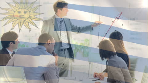 Business Team in Office Environment with Greece Flag Overlay