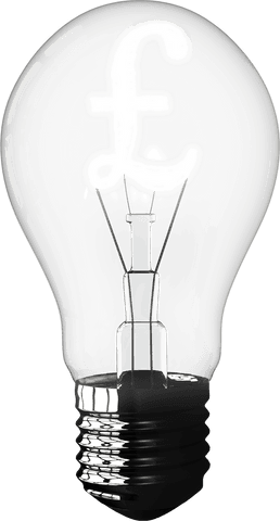 Transparent light bulb with pound symbol representing economic innovation