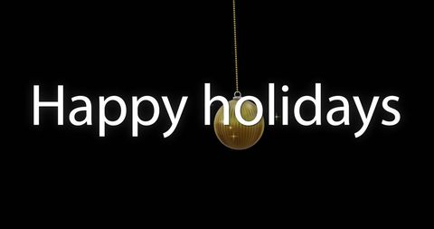 Elegant Happy Holidays Message with Golden Bauble on Black Background