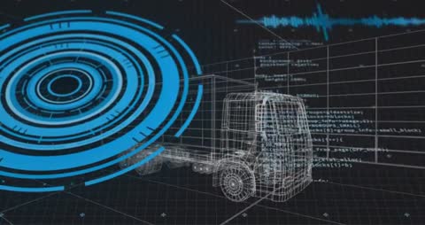 Futuristic Digital Interface Displaying Truck Fleet Data