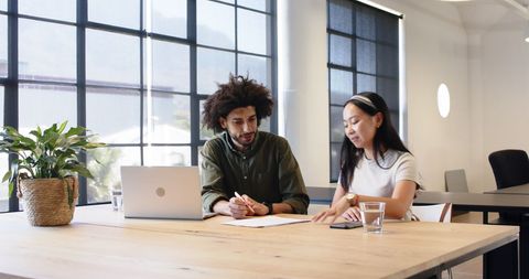 Multi-ethnic business meeting in modern office collaborating on project