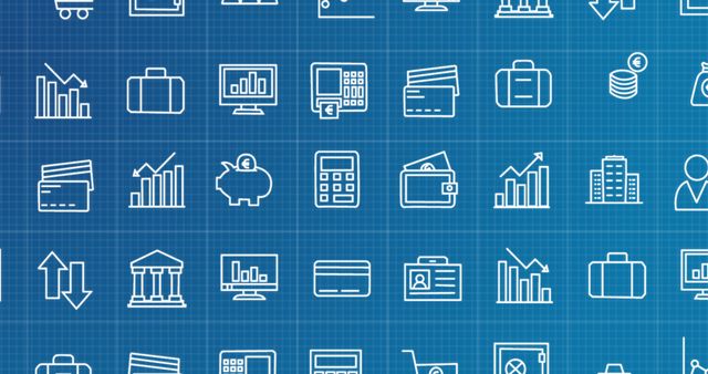 Business and Finance Icons on Blueprint Background - Download Free Stock Images Pikwizard.com