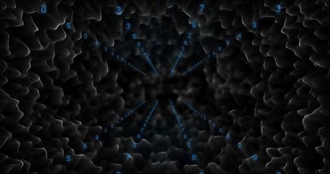 Futuristic Digital Vortex with Blue Numbers and Wireframe Tunnel