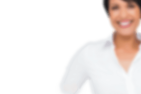 Defocused Happy Businesswoman Isolated on Transparent Background