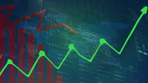 Rising Trend Line Graph on Digital World Map Background