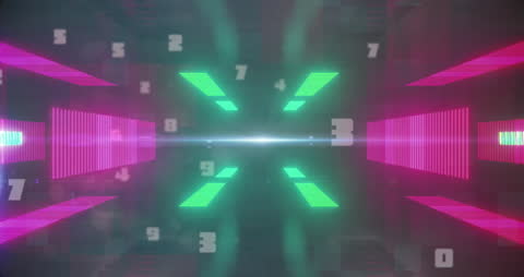 Digital Tunnel with Vibrant Falling Numbers Animation