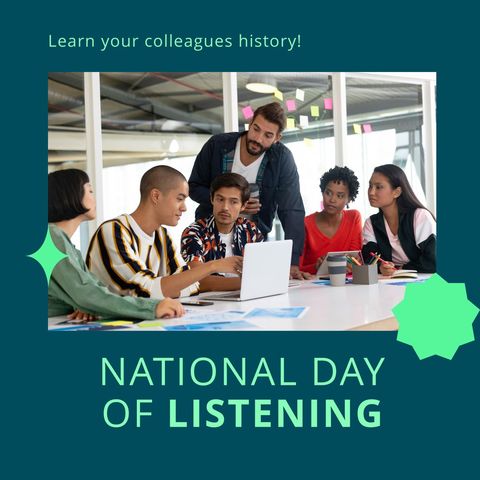 Collaborative Team Celebrating National Day of Listening at Work - Download Free Stock Templates Pikwizard.com