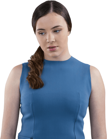 Thoughtful Brunette Woman in Sleeveless Blue Dress - Download Free Stock Videos Pikwizard.com