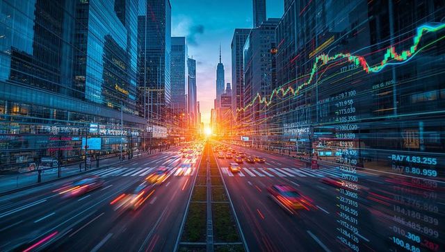 Futuristic City With Skyscrapers and Stock Market Data High Technology Concept