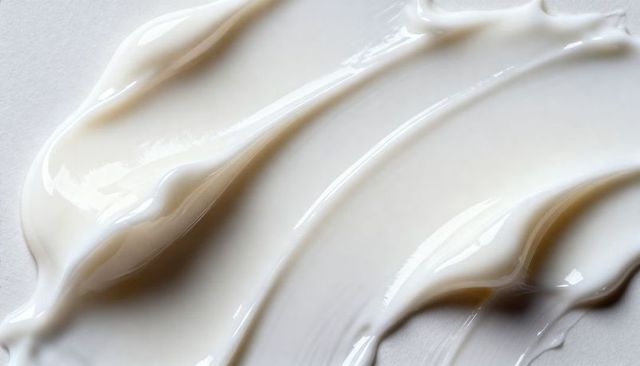 Glossy White Cream Spreading with Smooth Ridges and Sheen Macro Skincare Texture