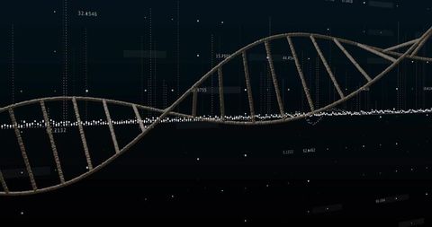 Digital DNA Helix on Data Visualization Background