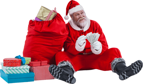 santa claus counting money with gifts on transparent background - Download Free Stock Videos Pikwizard.com