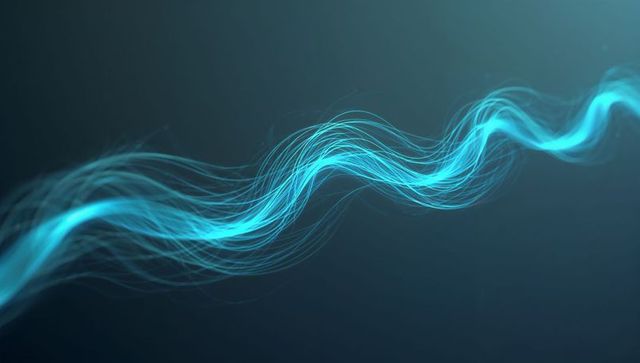 Flowing Turquoise Energy Ribbon Winding Across Dark Teal Background With Luminous Strands