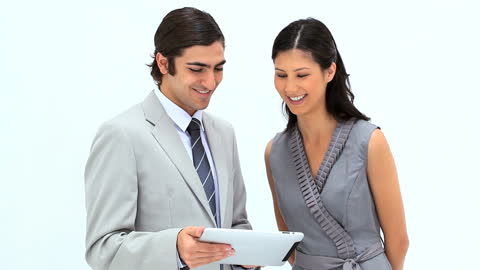 Business Professionals Discussing Over Tablet Technology Collaboration