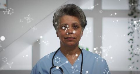 African American Female Doctor with Digital Interface Elements