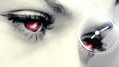 Digital Time Interface Over Human Eyes Symbolizing Future Technology