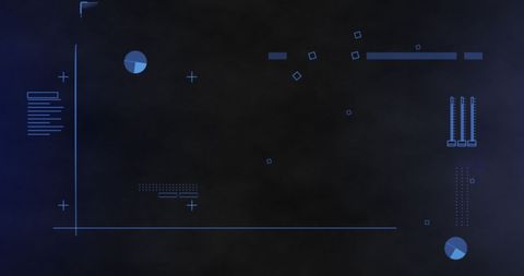 Abstract Digital Interface with Blue Elements on Black Background