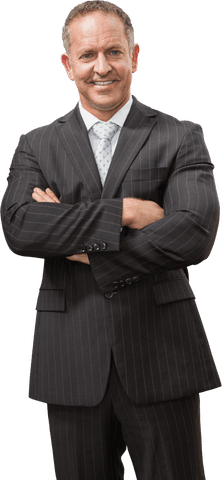 Confident Businessman in Pinstripe Suit on Transparent Background