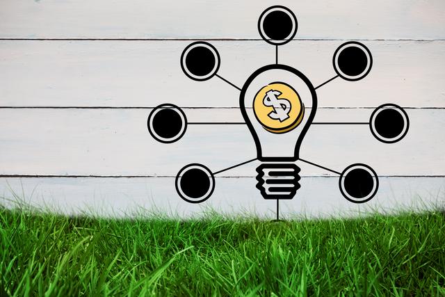 This image is useful for presentations or articles about finance or entrepreneurship, illustrating concepts of financial growth and innovation. The graphic design depicting a light bulb with dollar and black circle icons suggests ideas of financial planning, investment strategies, and business solutions. Perfect for use in magazines, blogs, or corporate materials.