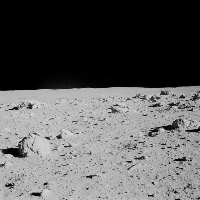 AS14-64-9103 (6 Feb. 1971) --- Astronaut Alan B. Shepard Jr., commander, photographed this overall view of a field of boulders on the flank of Cone Crater during the second extravehicular activity (EVA) on the lunar surface. Astronaut Edgar D. Mitchell, lunar module pilot, joined Shepard in exploring the moon, while astronaut Stuart A. Roosa, command module pilot, remained with the Command and Service Modules (CSM) in lunar orbit.