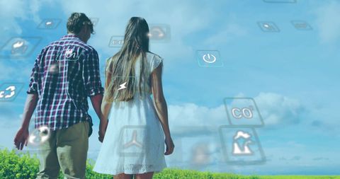 Couple in Vineyard with Eco Icons Symbolizing Sustainability - Download Free Stock Images Pikwizard.com