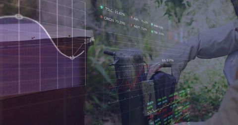 Beekeeper exploring hive and portable tech among live stock charts