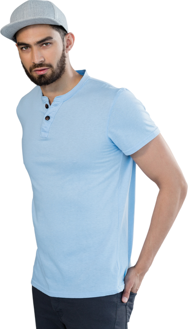 Stylish Man Posing with Hands in Pocket, Wearing Light Blue T-shirt - Download Free Stock Videos Pikwizard.com