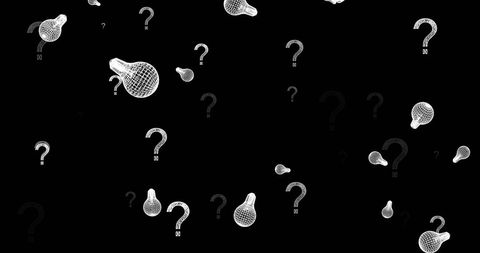 Light Bulb Icons and Question Marks on Black Background