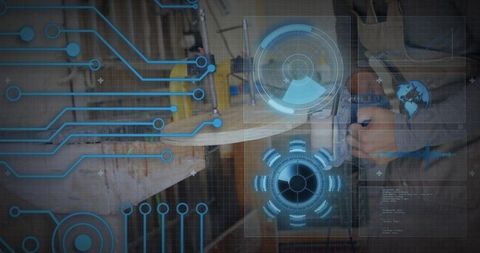 Woodworker Using Augmented Reality Interface for Precision Clamping in Workshop