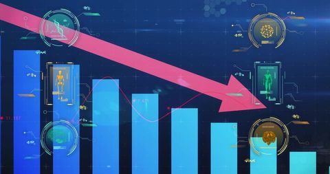 Digital Interface with Data Charts Showing Decline - Download Free Stock Images Pikwizard.com