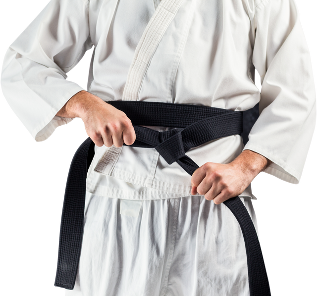 Karate Fighter Tightening Black Belt on Karate Gi - Download Free Stock Videos Pikwizard.com