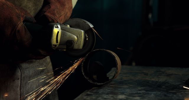 Closeup of Worker Grinding Metal Pipe in Workshop - Download Free Stock Images Pikwizard.com