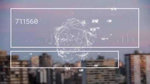 Futuristic Data Visualization Overlay on Cityscape