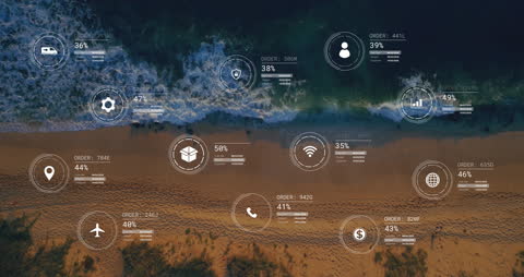 Digital Interface Over Serene Beach at Sunset