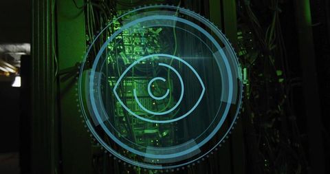 Futuristic Digital Eye Monitoring Servers and Network Cables