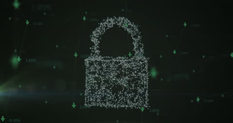 Digital Padlock with Network Connections in Cybersecurity Concept