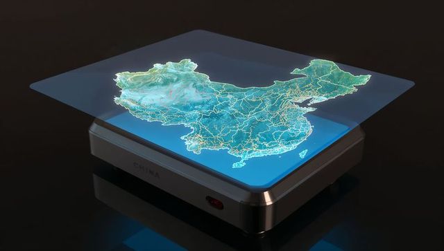 Futuristic 3d holographic map of china on high-tech device