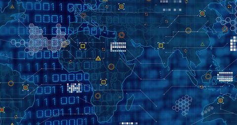 Global Digital Map with Data Points and Binary Code - Download Free Stock Images Pikwizard.com