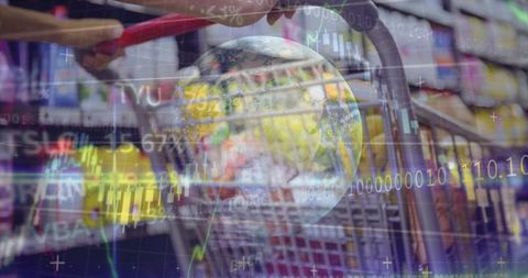 Global retail market shift visualizing consumer shopping trends with data overlay