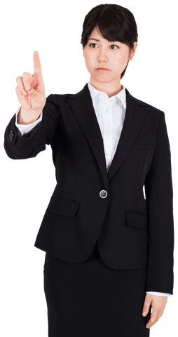 Businesswoman Gesturing with Finger on Transparent Background