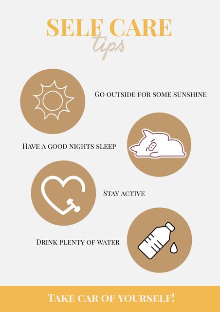 Composition of self care tips text with icons on white background. Infographic maker concept digitally generated image.