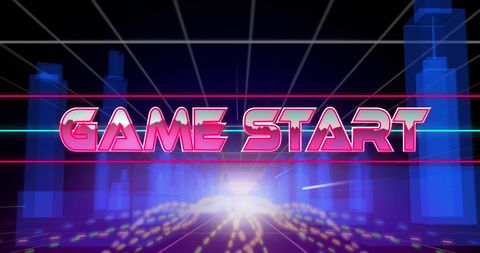 Retro Game Start Neon Futuristic Design