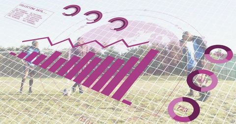 Data-driven soccer analytics overlay showing performance charts over grass field