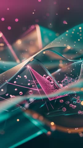 Neon Ribbon Undulating Through Luminous Particles and Drifting Spheres Vertical Loop