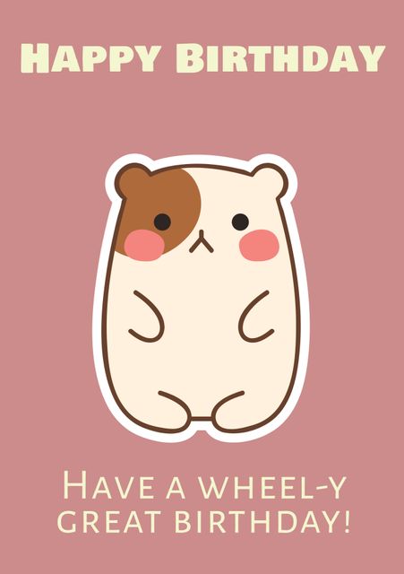 Perfect for celebrating birthdays with a touch of whimsy, this card features an adorable cartoon hamster with a fun message. Ideal for children's birthdays, conveying joy and cuteness. Suitable for personal or commercial use in printed or digital formats.