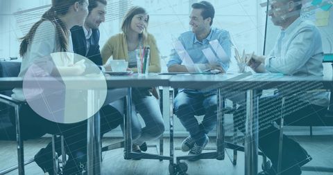 Digital Interface Overlaying Team Brainstorming in Modern Office