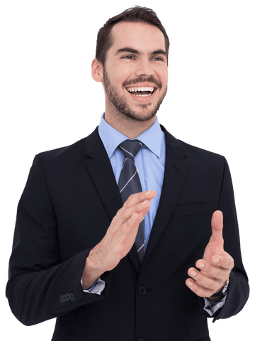 transparent happy businessman applauding in black suit and tie - Download Free Stock Videos Pikwizard.com