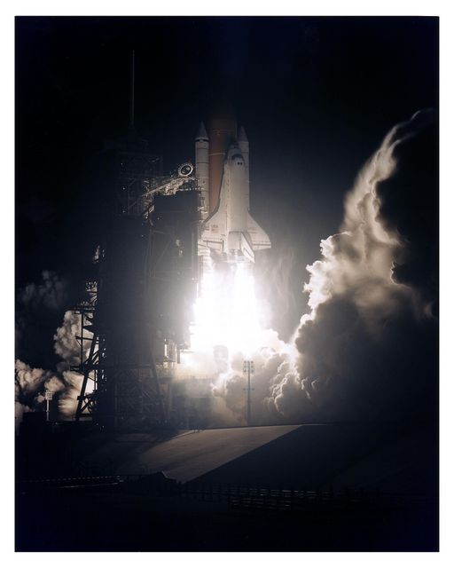 The Space Shuttle Discovery cuts a bright swath through the early-morning darkness as it lifts off from Launch Pad 39A on a scheduled 10-day flight to service the Hubble Space Telescope (HST). Liftoff of Mission STS-82 occurred on-time at 3:55:17 a.m. EST, Feb. 11, 1997. Leading the veteran crew is Mission Commander Kenneth D. Bowersox. Scott J. "Doc" Horowitz is the pilot. Mark C. Lee is the payload commander. Rounding out the seven-member crew are Mission Specialists Steven L. Smith, Gregory J. Harbaugh, Joseph R. "Joe" Tanner and Steven A. Hawley. Four of the astronauts will be divided into two teams to perform the scheduled four back-to-back extravehicular activities (EVAs) or spacewalks. Lee and Smith will team up for EVAs 1 and 3 on flight days 4 and 6; Harbaugh and Tanner will perform EVAs 2 and 4 on flight days 5 and 7. Among the tasks will be to replace two outdated scientific instruments with two new instruments the Space Telescope Imaging Spectrograph (STIS) and the Near Infrared Camera and Multi-Object Spectrometer (NICMOS). This is the second servicing mission for HST, which was originally deployed in 1990 and designed to be serviced on-orbit about every three years. Hubble was first serviced in 1993. STS-82 is the second of eight planned flights in 1997. It is the 22nd flight of Discovery and the 82nd Shuttle mission